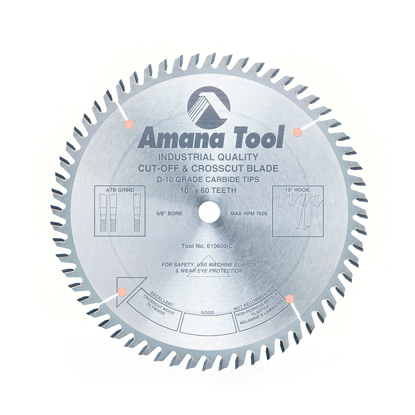 Picture of 610600 Carbide Tipped Cut-Off and Crosscut 10 Inch Dia x 60T ATB, 10 Deg, 5/8 Bore